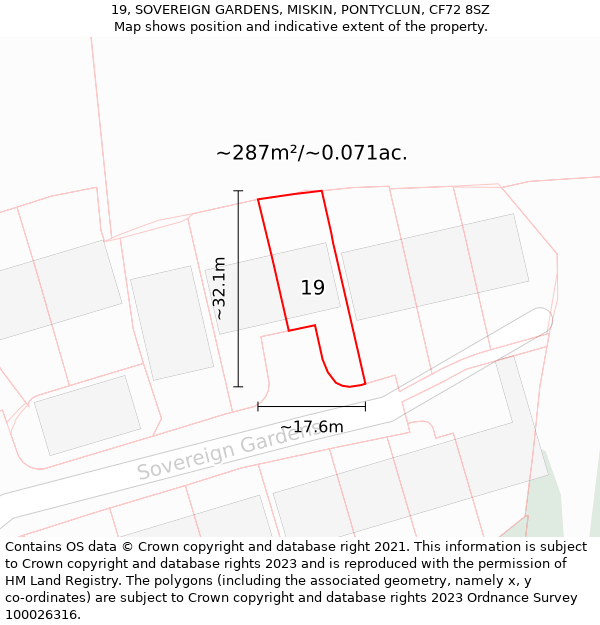 19, SOVEREIGN GARDENS, MISKIN, PONTYCLUN, CF72 8SZ: Plot and title map