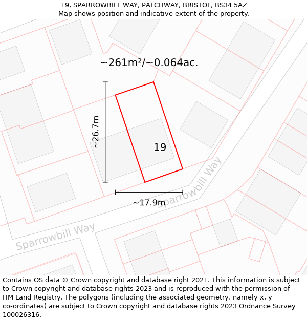 19, SPARROWBILL WAY, PATCHWAY, BRISTOL, BS34 5AZ: Plot and title map