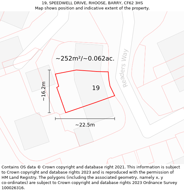 19, SPEEDWELL DRIVE, RHOOSE, BARRY, CF62 3HS: Plot and title map