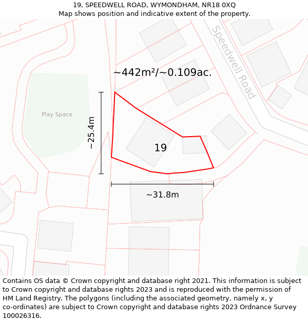 19, SPEEDWELL ROAD, WYMONDHAM, NR18 0XQ: Plot and title map