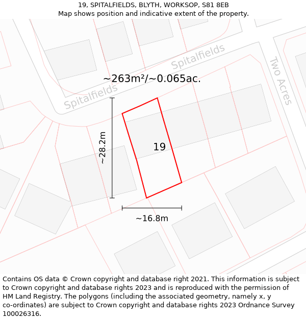 19, SPITALFIELDS, BLYTH, WORKSOP, S81 8EB: Plot and title map