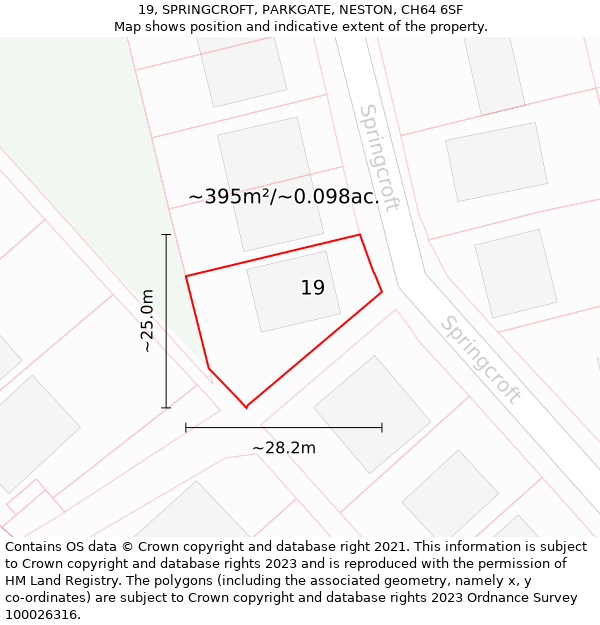 19, SPRINGCROFT, PARKGATE, NESTON, CH64 6SF: Plot and title map