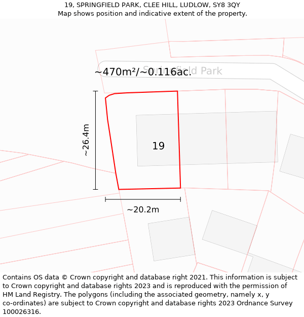 19, SPRINGFIELD PARK, CLEE HILL, LUDLOW, SY8 3QY: Plot and title map