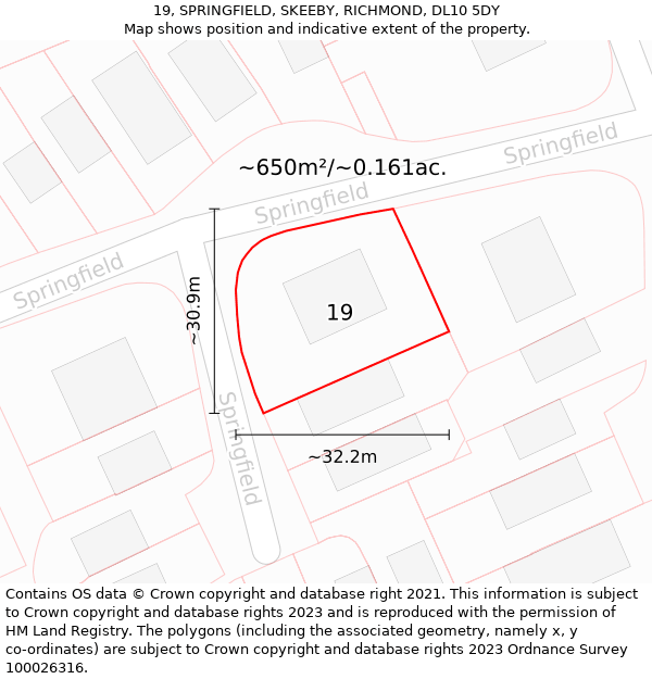 19, SPRINGFIELD, SKEEBY, RICHMOND, DL10 5DY: Plot and title map