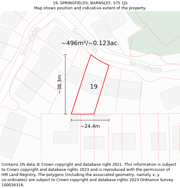 19, SPRINGFIELDS, BARNSLEY, S75 1JS: Plot and title map