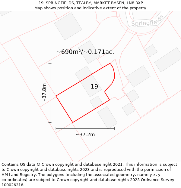 19, SPRINGFIELDS, TEALBY, MARKET RASEN, LN8 3XP: Plot and title map