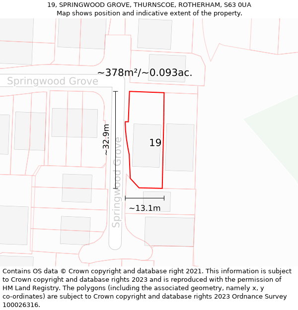 19, SPRINGWOOD GROVE, THURNSCOE, ROTHERHAM, S63 0UA: Plot and title map