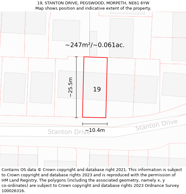 19, STANTON DRIVE, PEGSWOOD, MORPETH, NE61 6YW: Plot and title map