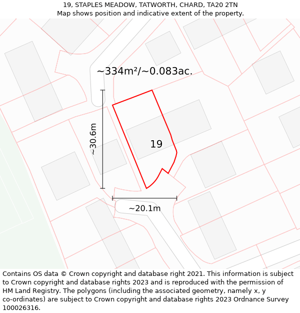 19, STAPLES MEADOW, TATWORTH, CHARD, TA20 2TN: Plot and title map