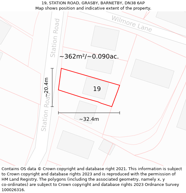 19, STATION ROAD, GRASBY, BARNETBY, DN38 6AP: Plot and title map