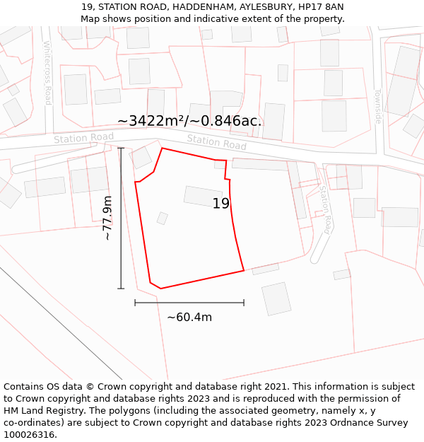 19, STATION ROAD, HADDENHAM, AYLESBURY, HP17 8AN: Plot and title map