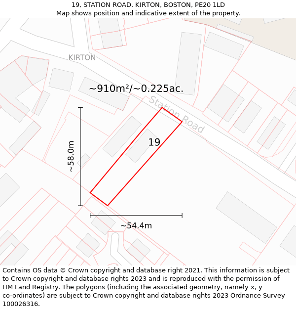 19, STATION ROAD, KIRTON, BOSTON, PE20 1LD: Plot and title map