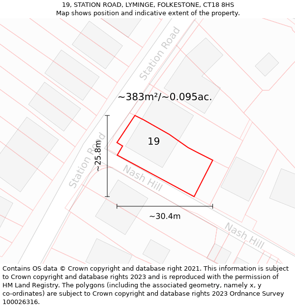 19, STATION ROAD, LYMINGE, FOLKESTONE, CT18 8HS: Plot and title map