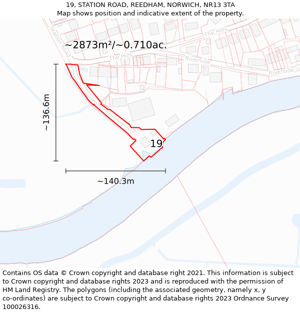 19, STATION ROAD, REEDHAM, NORWICH, NR13 3TA: Plot and title map