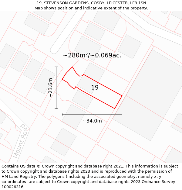 19, STEVENSON GARDENS, COSBY, LEICESTER, LE9 1SN: Plot and title map