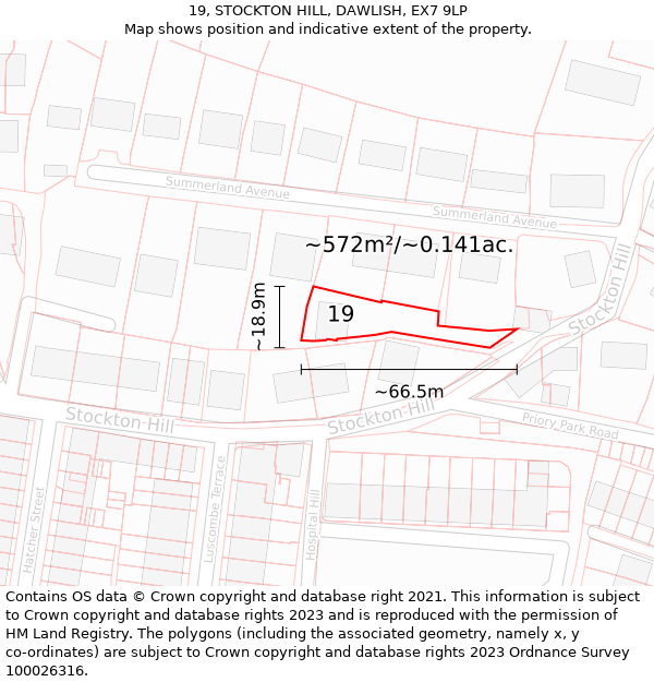 19, STOCKTON HILL, DAWLISH, EX7 9LP: Plot and title map