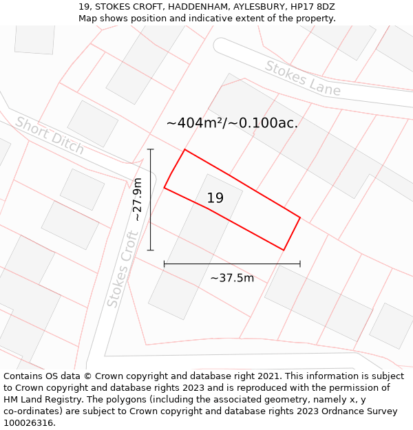 19, STOKES CROFT, HADDENHAM, AYLESBURY, HP17 8DZ: Plot and title map