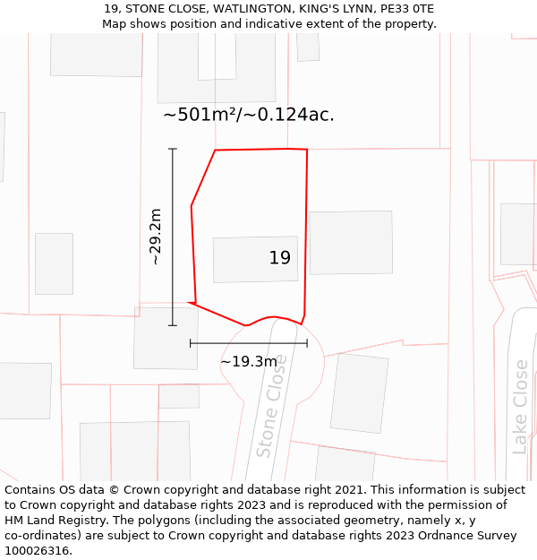 19, STONE CLOSE, WATLINGTON, KING'S LYNN, PE33 0TE: Plot and title map