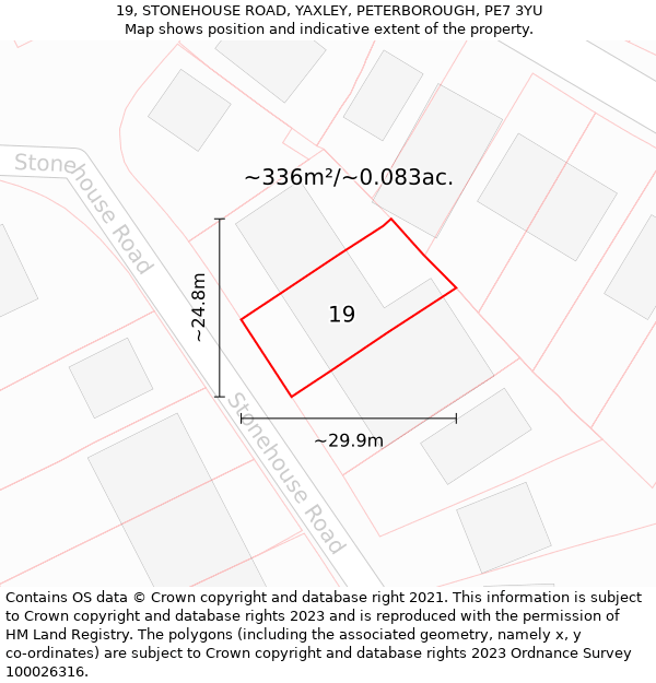 19, STONEHOUSE ROAD, YAXLEY, PETERBOROUGH, PE7 3YU: Plot and title map