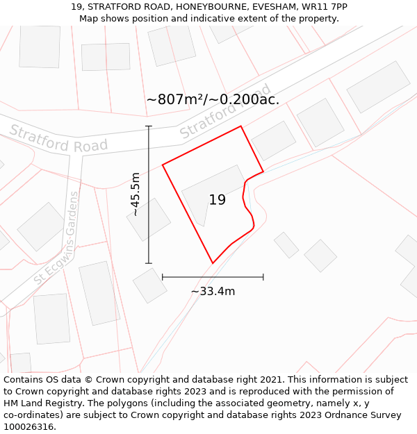 19, STRATFORD ROAD, HONEYBOURNE, EVESHAM, WR11 7PP: Plot and title map