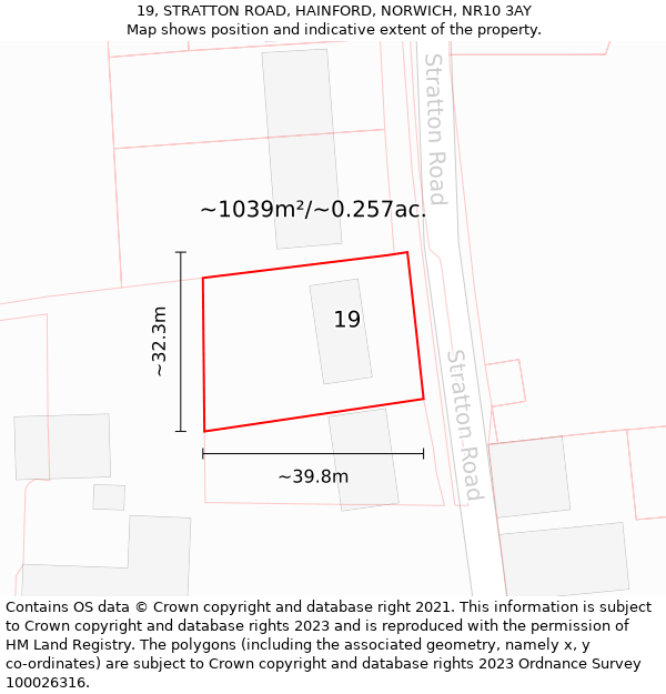 19, STRATTON ROAD, HAINFORD, NORWICH, NR10 3AY: Plot and title map