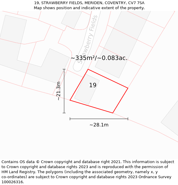 19, STRAWBERRY FIELDS, MERIDEN, COVENTRY, CV7 7SA: Plot and title map