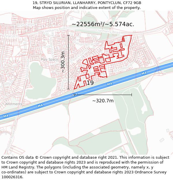 19, STRYD SILURIAN, LLANHARRY, PONTYCLUN, CF72 9GB: Plot and title map