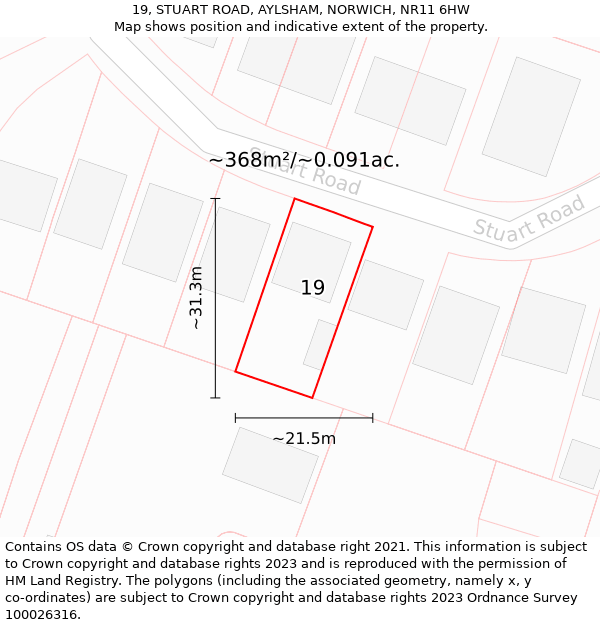 19, STUART ROAD, AYLSHAM, NORWICH, NR11 6HW: Plot and title map