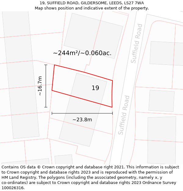 19, SUFFIELD ROAD, GILDERSOME, LEEDS, LS27 7WA: Plot and title map