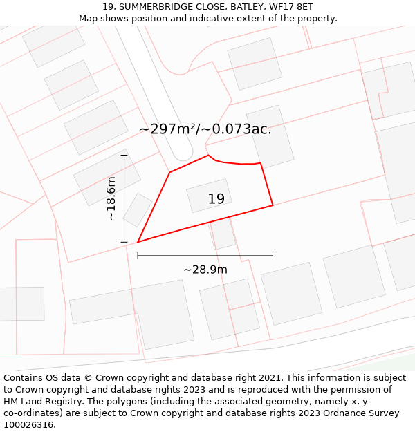 19, SUMMERBRIDGE CLOSE, BATLEY, WF17 8ET: Plot and title map
