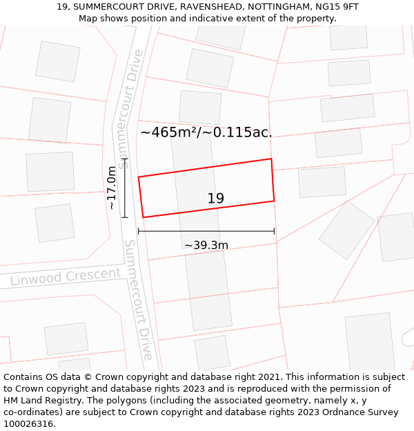 19, SUMMERCOURT DRIVE, RAVENSHEAD, NOTTINGHAM, NG15 9FT: Plot and title map