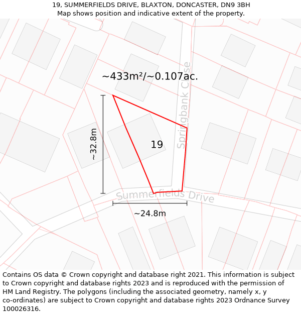 19, SUMMERFIELDS DRIVE, BLAXTON, DONCASTER, DN9 3BH: Plot and title map