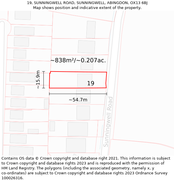 19, SUNNINGWELL ROAD, SUNNINGWELL, ABINGDON, OX13 6BJ: Plot and title map