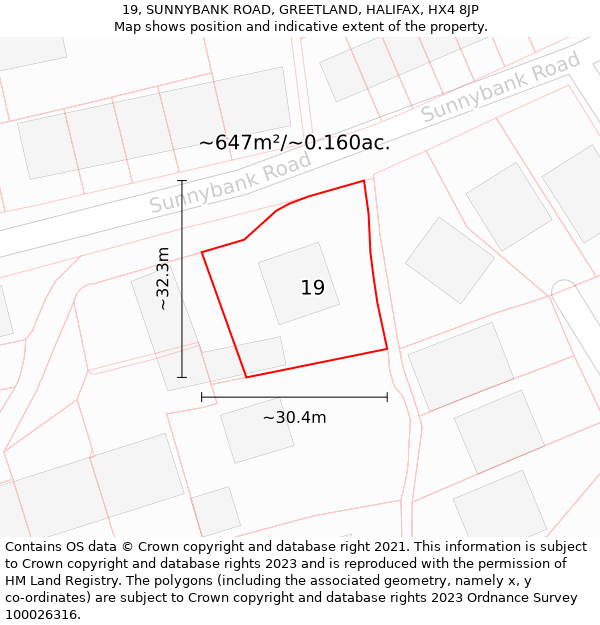 19, SUNNYBANK ROAD, GREETLAND, HALIFAX, HX4 8JP: Plot and title map