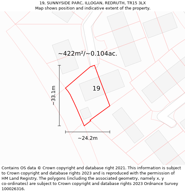 19, SUNNYSIDE PARC, ILLOGAN, REDRUTH, TR15 3LX: Plot and title map