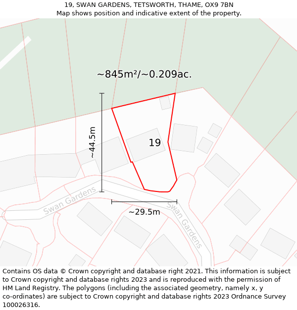 19, SWAN GARDENS, TETSWORTH, THAME, OX9 7BN: Plot and title map