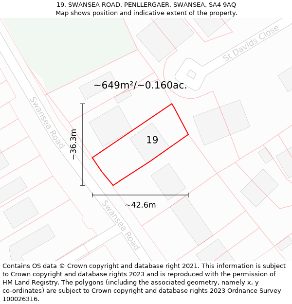 19, SWANSEA ROAD, PENLLERGAER, SWANSEA, SA4 9AQ: Plot and title map