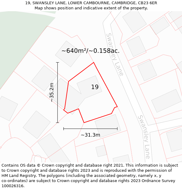 19, SWANSLEY LANE, LOWER CAMBOURNE, CAMBRIDGE, CB23 6ER: Plot and title map