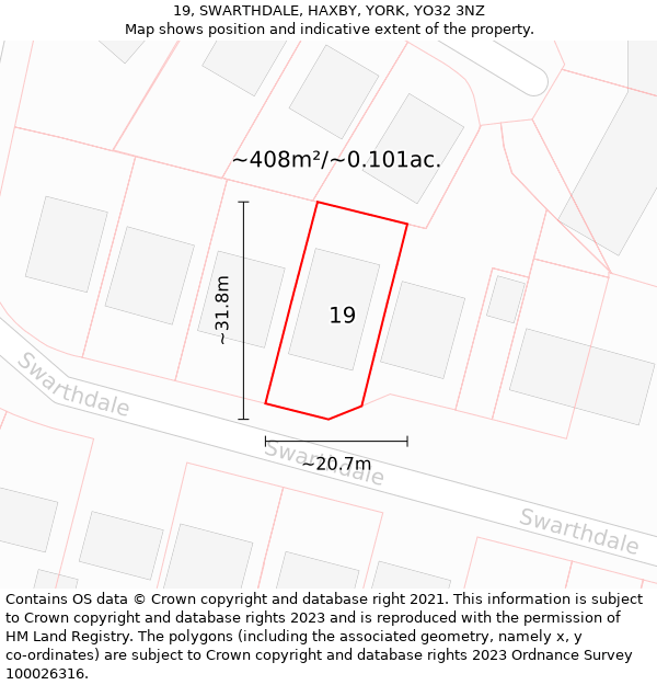 19, SWARTHDALE, HAXBY, YORK, YO32 3NZ: Plot and title map