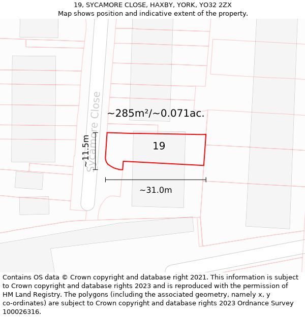 19, SYCAMORE CLOSE, HAXBY, YORK, YO32 2ZX: Plot and title map