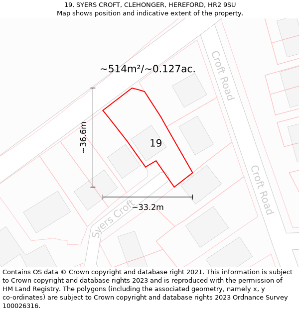 19, SYERS CROFT, CLEHONGER, HEREFORD, HR2 9SU: Plot and title map