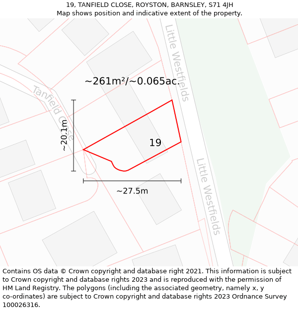 19, TANFIELD CLOSE, ROYSTON, BARNSLEY, S71 4JH: Plot and title map