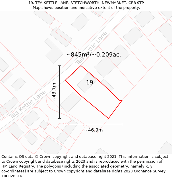 19, TEA KETTLE LANE, STETCHWORTH, NEWMARKET, CB8 9TP: Plot and title map