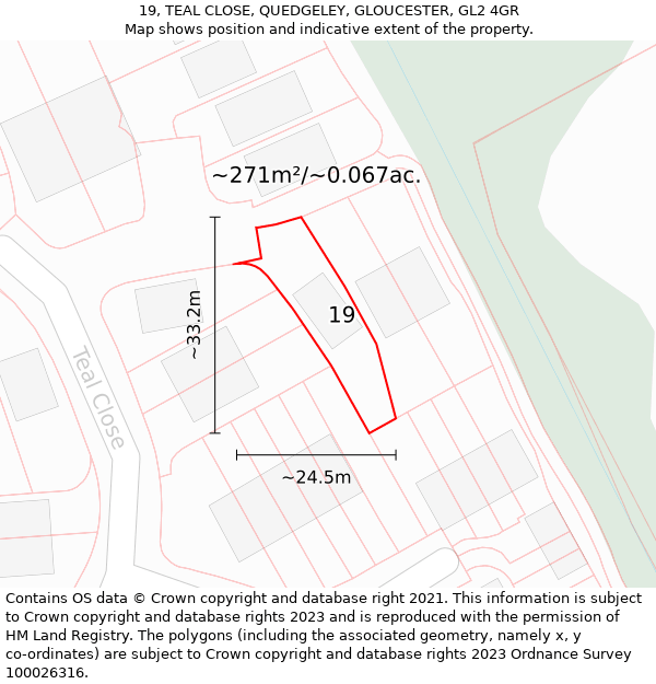 19, TEAL CLOSE, QUEDGELEY, GLOUCESTER, GL2 4GR: Plot and title map