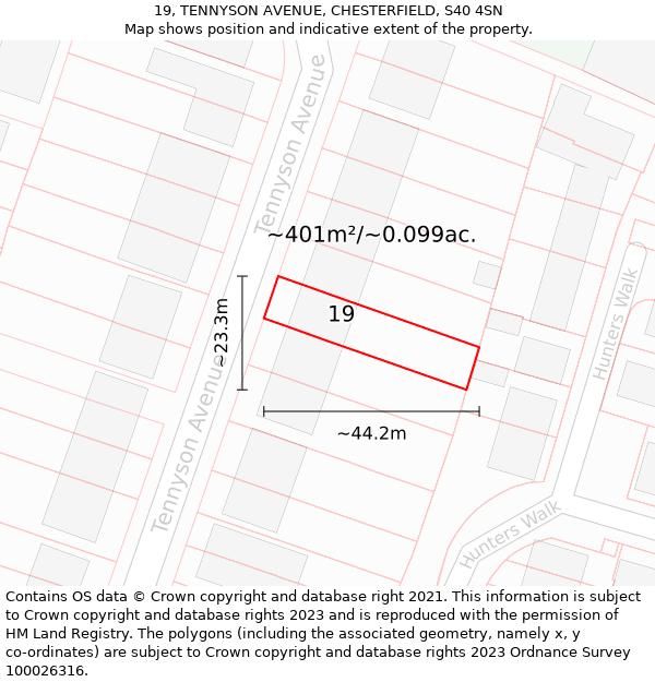 19, TENNYSON AVENUE, CHESTERFIELD, S40 4SN: Plot and title map