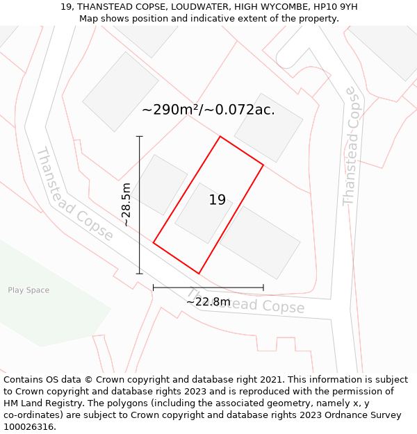 19, THANSTEAD COPSE, LOUDWATER, HIGH WYCOMBE, HP10 9YH: Plot and title map