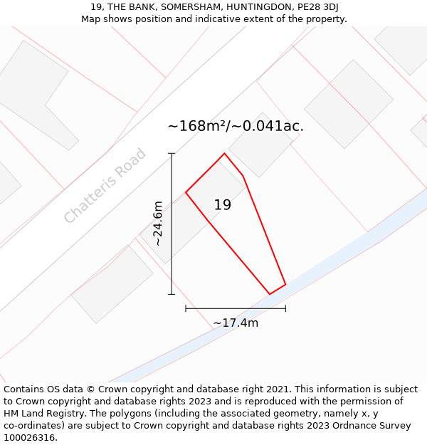 19, THE BANK, SOMERSHAM, HUNTINGDON, PE28 3DJ: Plot and title map