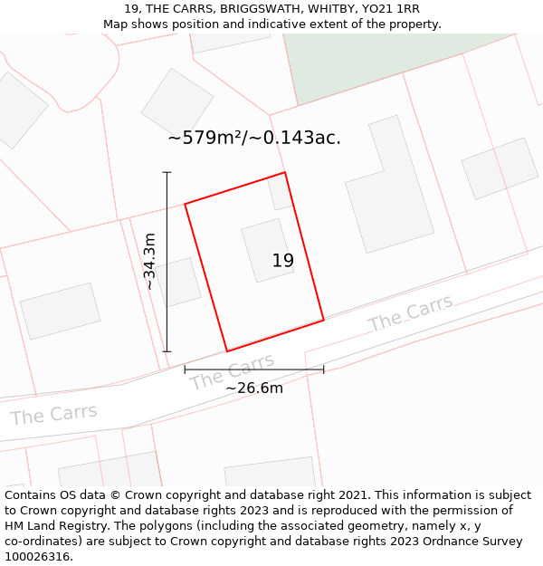 19, THE CARRS, BRIGGSWATH, WHITBY, YO21 1RR: Plot and title map