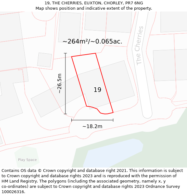 19, THE CHERRIES, EUXTON, CHORLEY, PR7 6NG: Plot and title map