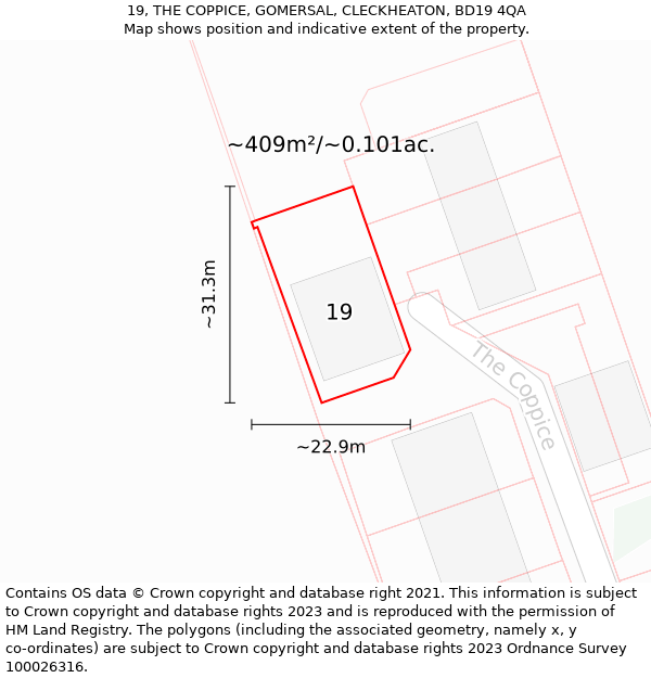 19, THE COPPICE, GOMERSAL, CLECKHEATON, BD19 4QA: Plot and title map